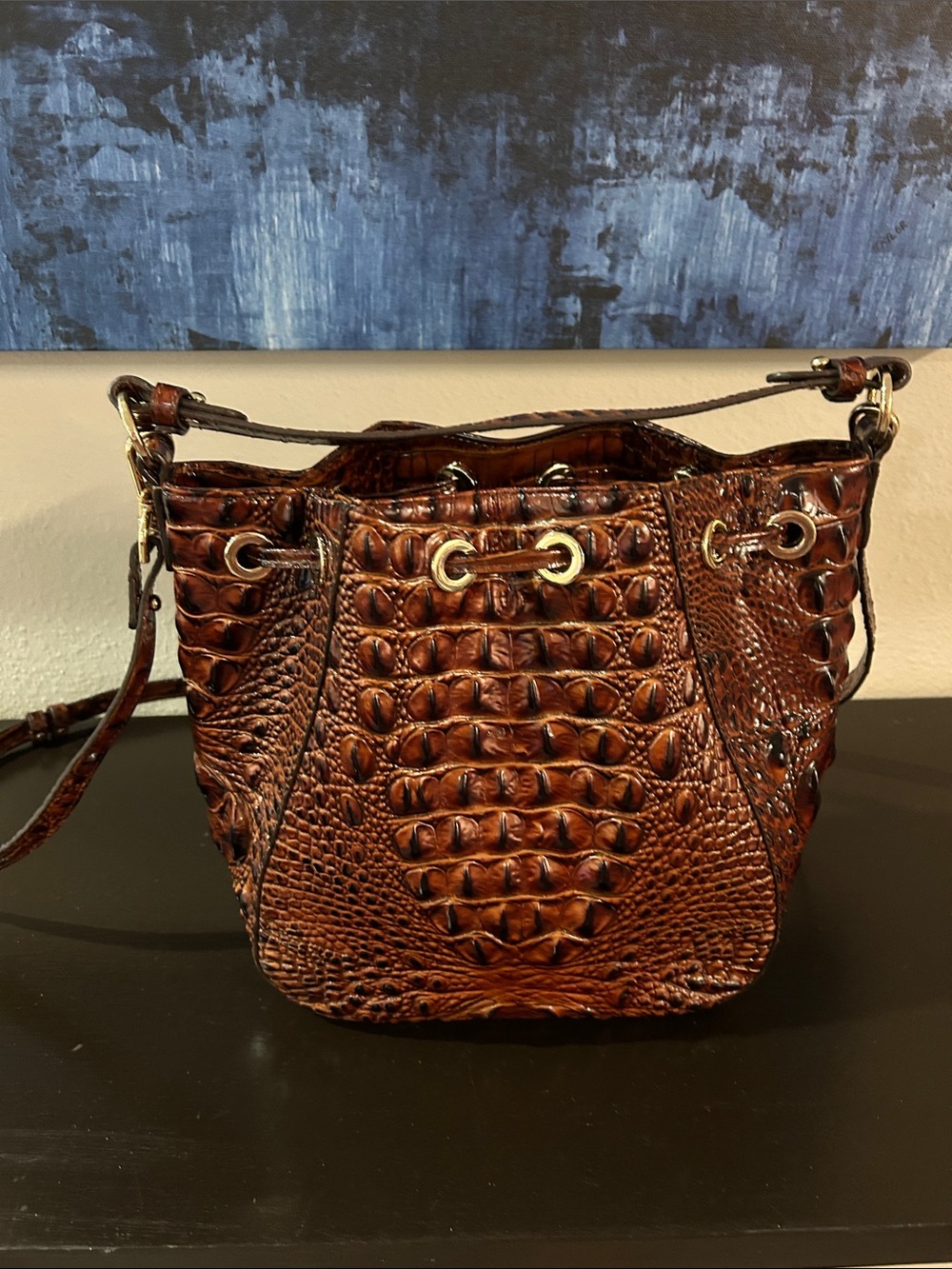 Brahmin Brown Croc-Embossed Women's Shoulder Bag - Picture 2 of 3